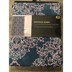 New Envogue Home Dark Blue/ Red Medallion Fabric Shower Curtain 100%Cotton 72x72